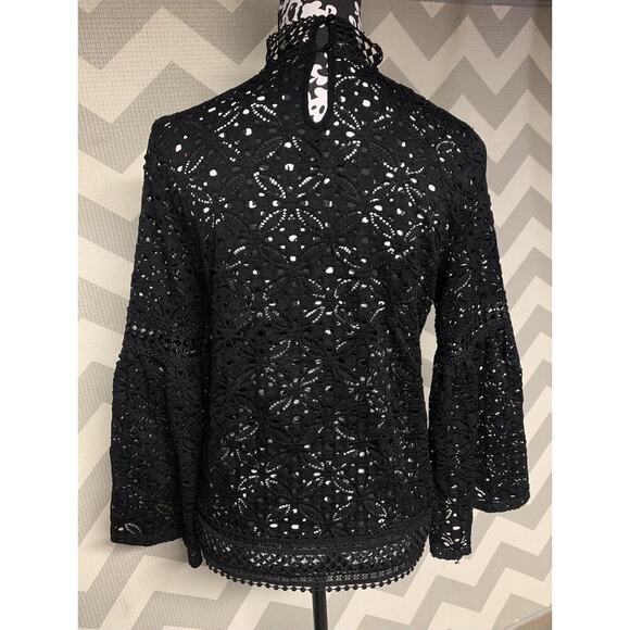 Pointelle Women's Lace Top M Black Witchy Goth Romantic Glam Layered Fairy - Picture 2 of 5